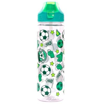 Eazy Kids Tritan Water Bottle w / 2in1 drinking, Flip lid and Sipper, Soccer - Green, 650ml