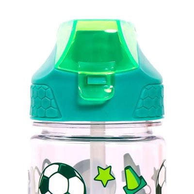 Eazy Kids Tritan Water Bottle w / 2in1 drinking, Flip lid and Sipper, Soccer - Green, 650ml