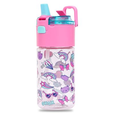 Eazy Kids Tritan Water Bottle w / Lockable Push button and Carry Handle, Tropical - Purple, 420ml