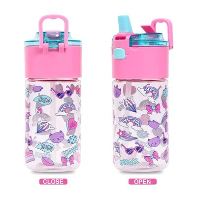 Eazy Kids Tritan Water Bottle w/ Lockable Push button and Carry Handle, Tropical - Purple, 420ml