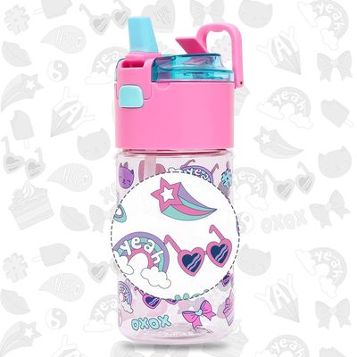 Eazy Kids Tritan Water Bottle w / Lockable Push button and Carry Handle, Tropical - Purple, 420ml