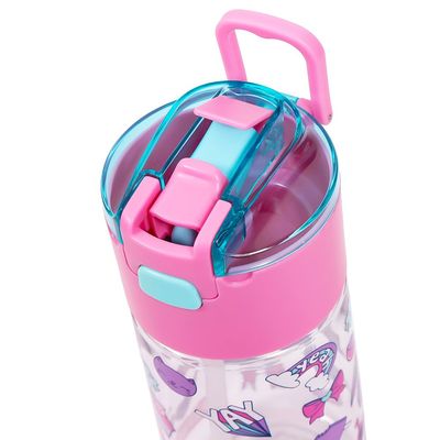 Eazy Kids Tritan Water Bottle w / Lockable Push button and Carry Handle, Tropical - Purple, 420ml