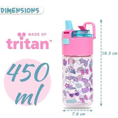 Eazy Kids Tritan Water Bottle w / Lockable Push button and Carry Handle, Tropical - Purple, 420ml