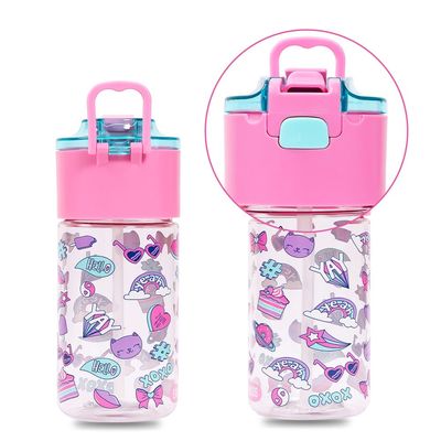 Eazy Kids Tritan Water Bottle w / Lockable Push button and Carry Handle, Tropical - Purple, 420ml