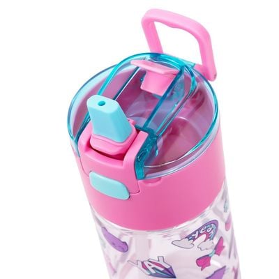 Eazy Kids Tritan Water Bottle w / Lockable Push button and Carry Handle, Tropical - Purple, 420ml