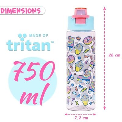 Eazy Kids Tritan Water Bottle w / Flip Lid, Gen Z Skater - Blue, 750ml