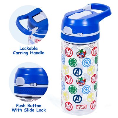 Marvel Avengers Tritan Water Bottle w / Lockable Push button and Carry Handle - Blue (420ml)