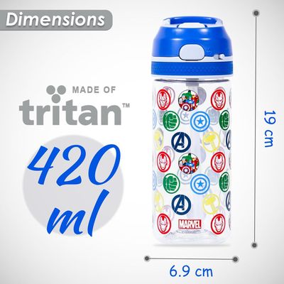 Marvel Avengers Tritan Water Bottle w / Lockable Push button and Carry Handle - Blue (420ml)