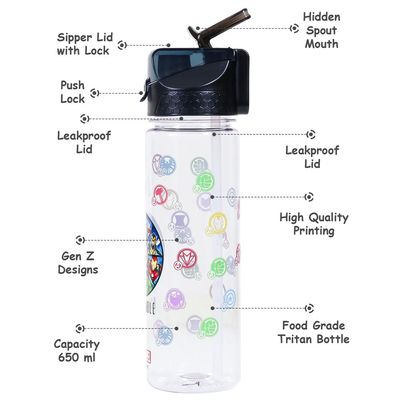 Marvel Avengers Assemble 2 - In - 1 Tritan Water Bottle - Black (650ml)