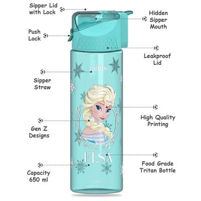 Disney Frozen Princess Elsa 2-In-1 Tritan Water Bottle - Baby Green (650ml)