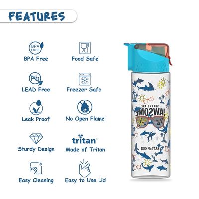 Eazy Kids Jawsome Shark 2 - In - 1 Tritan Water Bottle - Blue (650ml)