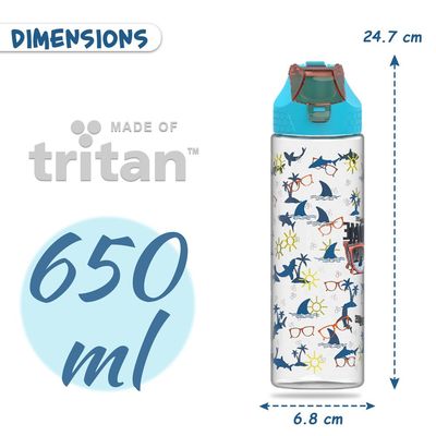 Eazy Kids Jawsome Shark 2-In-1 Tritan Water Bottle - Blue (650ml)