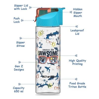 Eazy Kids Jawsome Shark 2 - In - 1 Tritan Water Bottle - Blue (650ml)