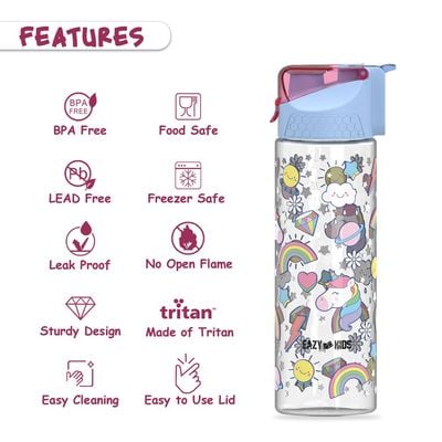 Eazy Kids Unicorn 2 - In - 1 Tritan Water Bottle - Blue (650ml)