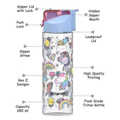 Eazy Kids Unicorn 2 - In - 1 Tritan Water Bottle - Blue (650ml)