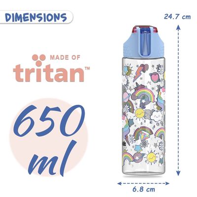 Eazy Kids Unicorn 2-In-1 Tritan Water Bottle - Blue (650ml)