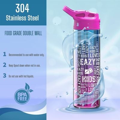 Eazy Kids Double wall Stainless Steel Water Bottle - Pink(530ml)