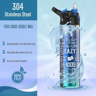 Eazy Kids Double wall Stainless Steel Water Bottle - Blue (530ml)