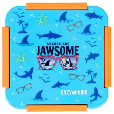 Eazy Kids Lunch Box Set and Tritan Water Bottle w / 2in1 drinking Flip lid and Sipper Jawsome - Blue