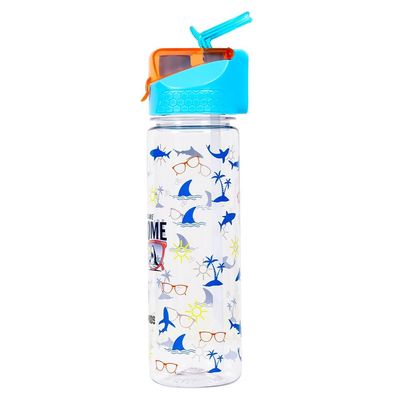 Eazy Kids Lunch Box and Tritan Water Bottle w / 2in1 drinking Flip lid and Sipper Jawsome - Blue