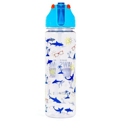 Eazy Kids Lunch Box and Tritan Water Bottle w / 2in1 drinking Flip lid and Sipper Jawsome - Blue