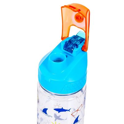 Eazy Kids Lunch Box and Tritan Water Bottle w / 2in1 drinking Flip lid and Sipper Jawsome - Blue