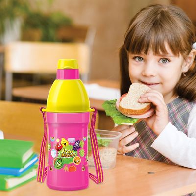 Milton Kool Joy Plastic Insulated Water Bottle with Straw for Kids, 400 ml, Pink