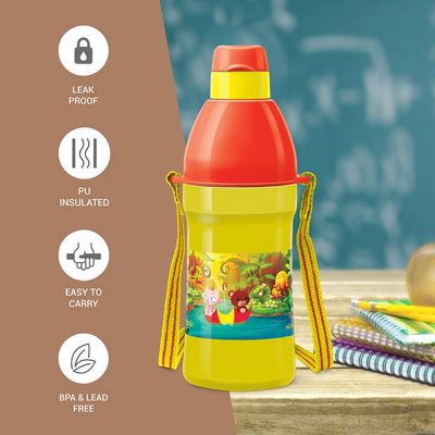 Milton Kool Joy Plastic Insulated Water Bottle with Straw for Kids, 400 ml, Yellow