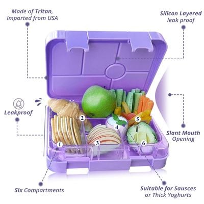 Eazy Kids 6 Compartment Bento Lunch Box - Unicorn Purple