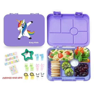 Eazy Kids 6 Compartment Bento Lunch Box - Unicorn Purple