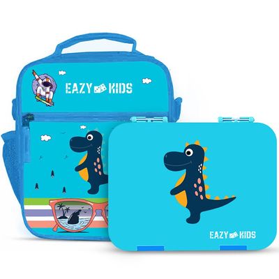 Eazy Kids 6 & 4 Convertible Bento Lunch Box - Dino Blue