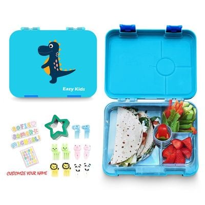 Eazy Kids 4 Compartment Bento Lunch Box - Dino Blue