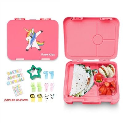 Eazy Kids 4 Compartment Bento Lunch Box - Unicorn Pink