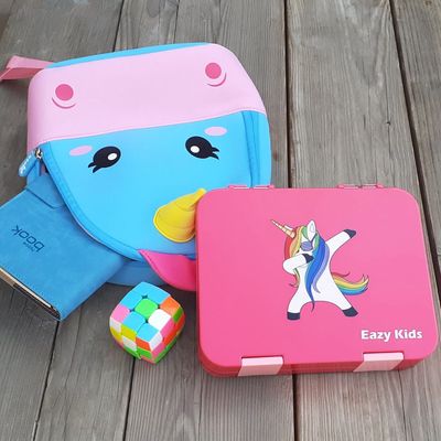 Eazy Kids 4 Compartment Bento Lunch Box - Unicorn Pink