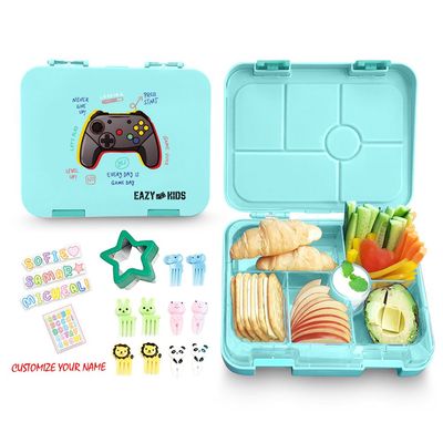 Eazy Kids 6 Compartment Bento Lunch Box w / Sandwich Cutter Set - PlayStation Green