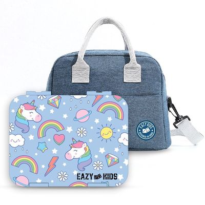 Eazy Kids 4 Compartment Bento Lunch Box - Unicorn Blue