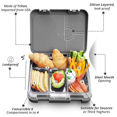 Eazy Kids 6 & 4 Convertible Bento Lunch Box - Grey