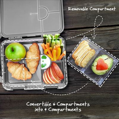 Eazy Kids 6 & 4 Convertible Bento Lunch Box - Grey