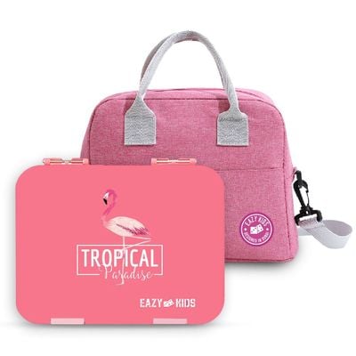 Eazy Kids 6 & 4 Convertible Bento Lunch Box - Flamingo Pink