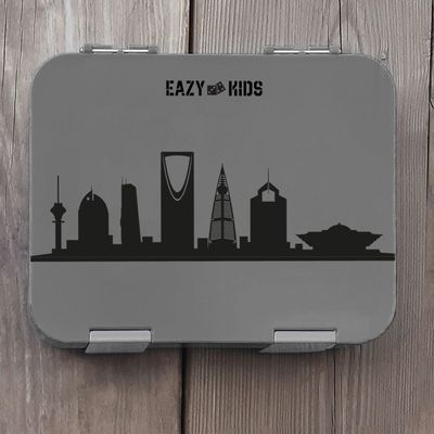 Eazy Kids 4 Compartment Bento Lunch Box-Skyline Saudi Grey
