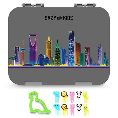 Eazy Kids 4 Compartment Bento Lunch Box - Love Saudi Grey