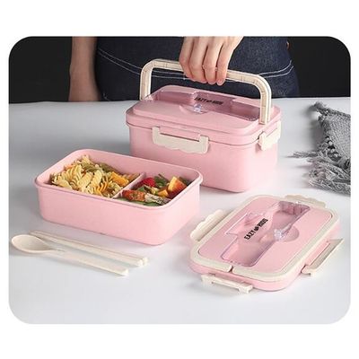 Eazy Kids Wheat Straw Leakproof Eco - Friendly Bento Lunch Box - Pink (1500ml)