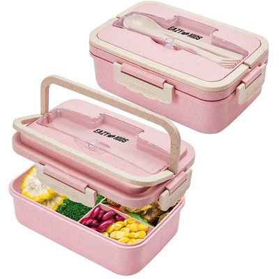 Eazy Kids Wheat Straw Leakproof Eco - Friendly Bento Lunch Box - Pink (1500ml)