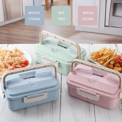 Eazy Kids Wheat Straw Leakproof Eco - Friendly Bento Lunch Box - Pink (1500ml)