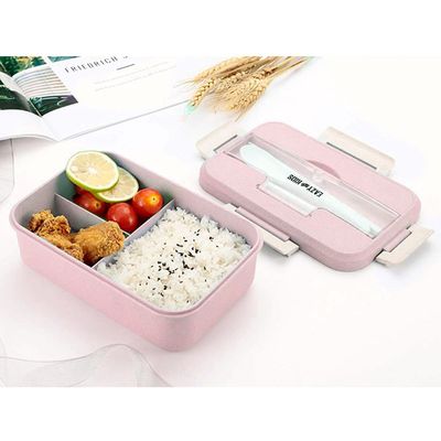 Eazy Kids Wheat Straw Leakproof Eco Bento Lunch Box - Pink (1000ml)