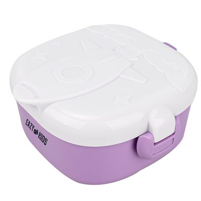 Eazy Kids Rocket Lunch Box Meal Set w / Bowl, Scissor and Spoon - Purple (600ml)