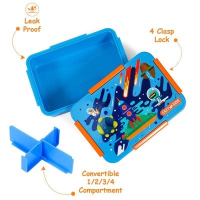 Eazy Kids 1 / 2 / 3 / 4 Compartment Convertible Bento Lunch Box Space - Blue 850ml