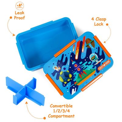 Eazy Kids 1/2/3/4 Compartment Convertible Bento Lunch Box Space - Blue 850ml