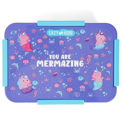 Eazy Kids 1 / 2 / 3 / 4 Compartment Convertible Bento Lunch Box Mermaid - Purple 850ml