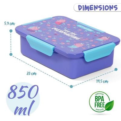 Eazy Kids 1 / 2 / 3 / 4 Compartment Convertible Bento Lunch Box Mermaid - Purple 850ml